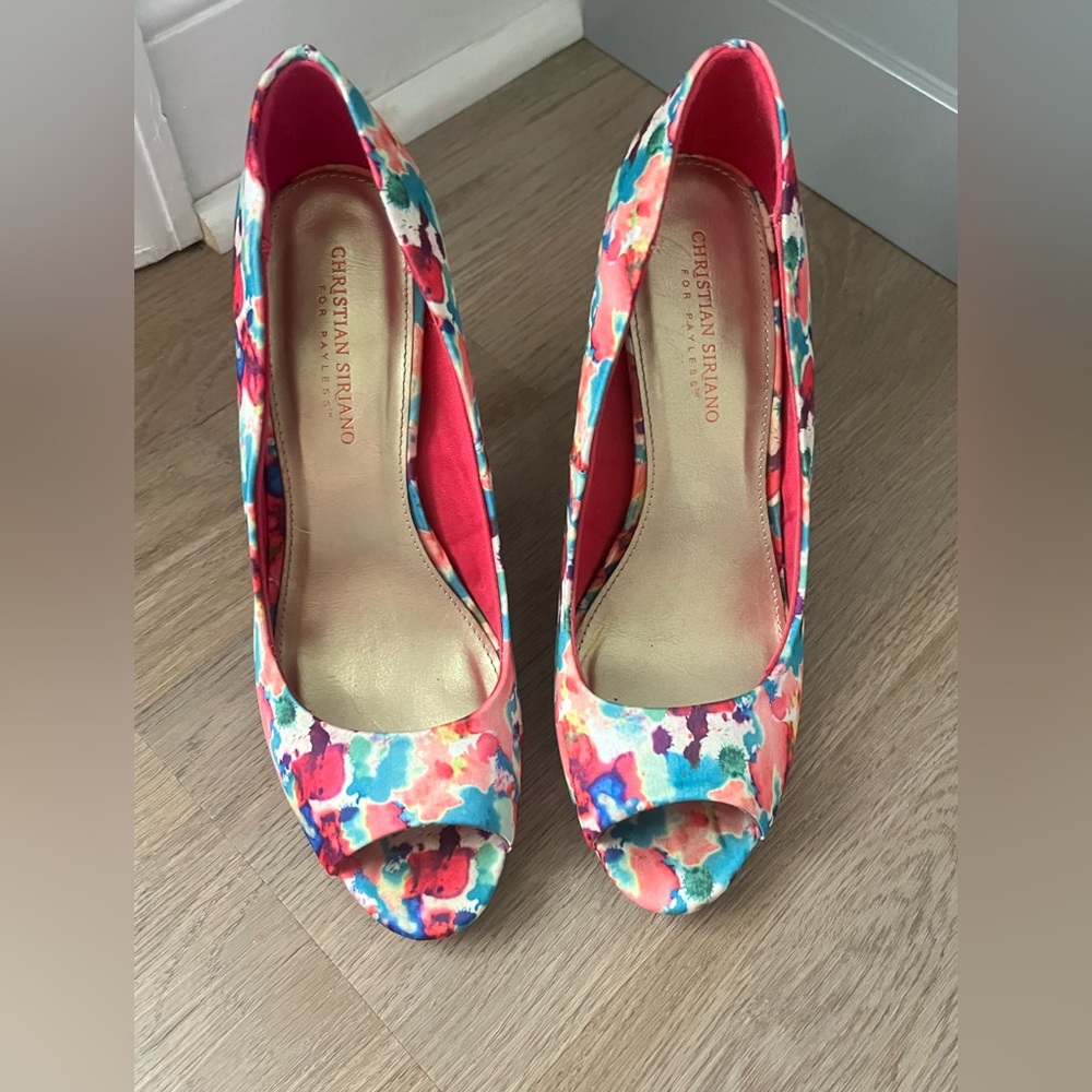 Christian Siriano Red and Blue Floral Heels